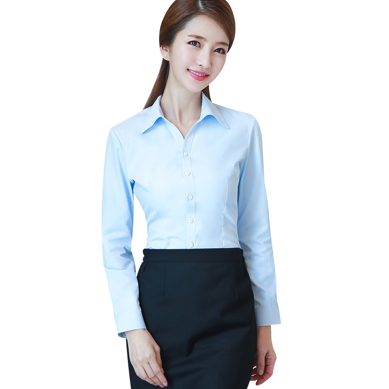 Women's Professional Work Clothes Solid Color Long-Sleeved Shirt White Student Top Business Formal Wear Slim-Fit Anti-Exposure Shirt