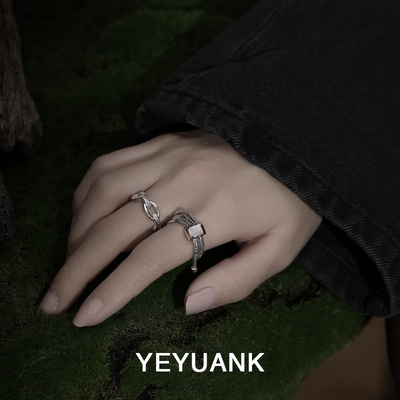 Yeyuan Kui Japanese Korean Style Simple Ins Versatile Personality Trendy Cool Silver Metal Texture Open Ring Bracelet for Women