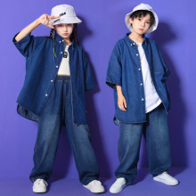 街舞儿童潮服男童牛仔套装酷帅夏季hiphop嘻哈女童装炸街演出服装