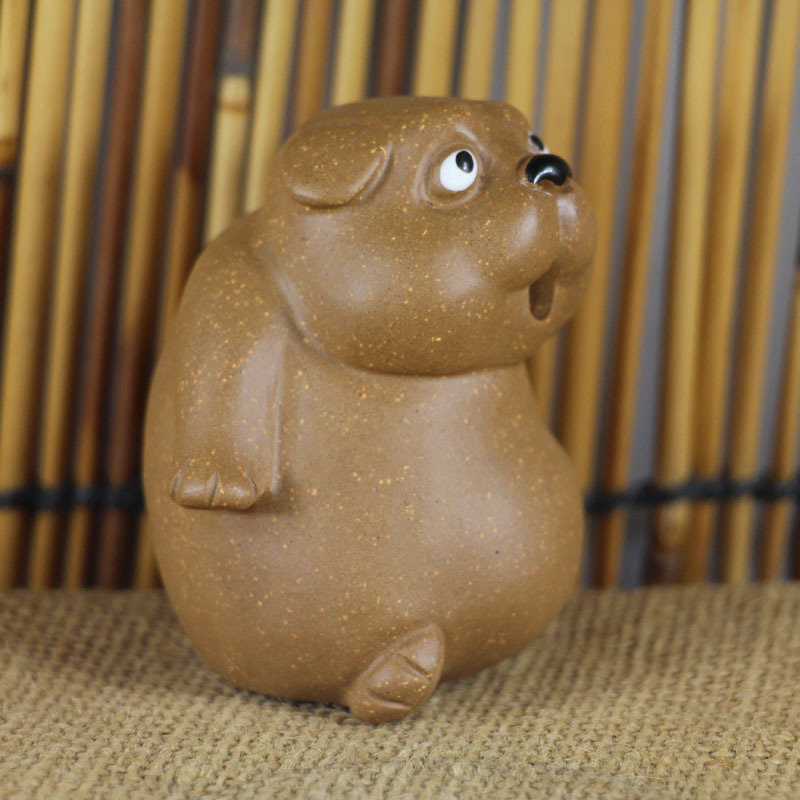 宜兴紫砂茶宠雕塑摆件紫砂小狗呆萌可爱吃骨头可养茶盘摆设