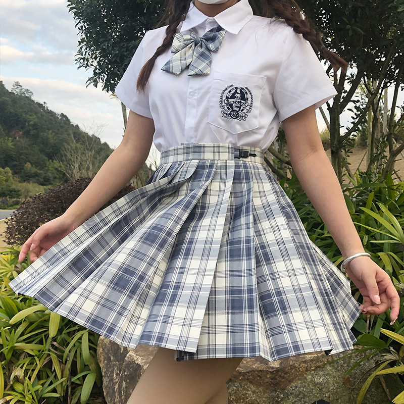 百褶裙jk制服格子裙短袖套装日系半身裙学院风学生少女短裙春夏
