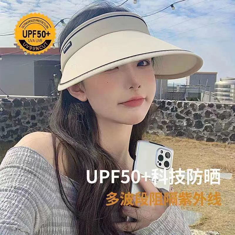 Sun Protection Hat Women's Summer New Big Brim Face Cover Ultraviolet-Proof Sun Hat Outdoor Cycling without Turning over Topless Hat