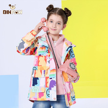 女童长袖风衣外套新款春装BINPAW韩版中大童卡通满印两件套冲锋衣