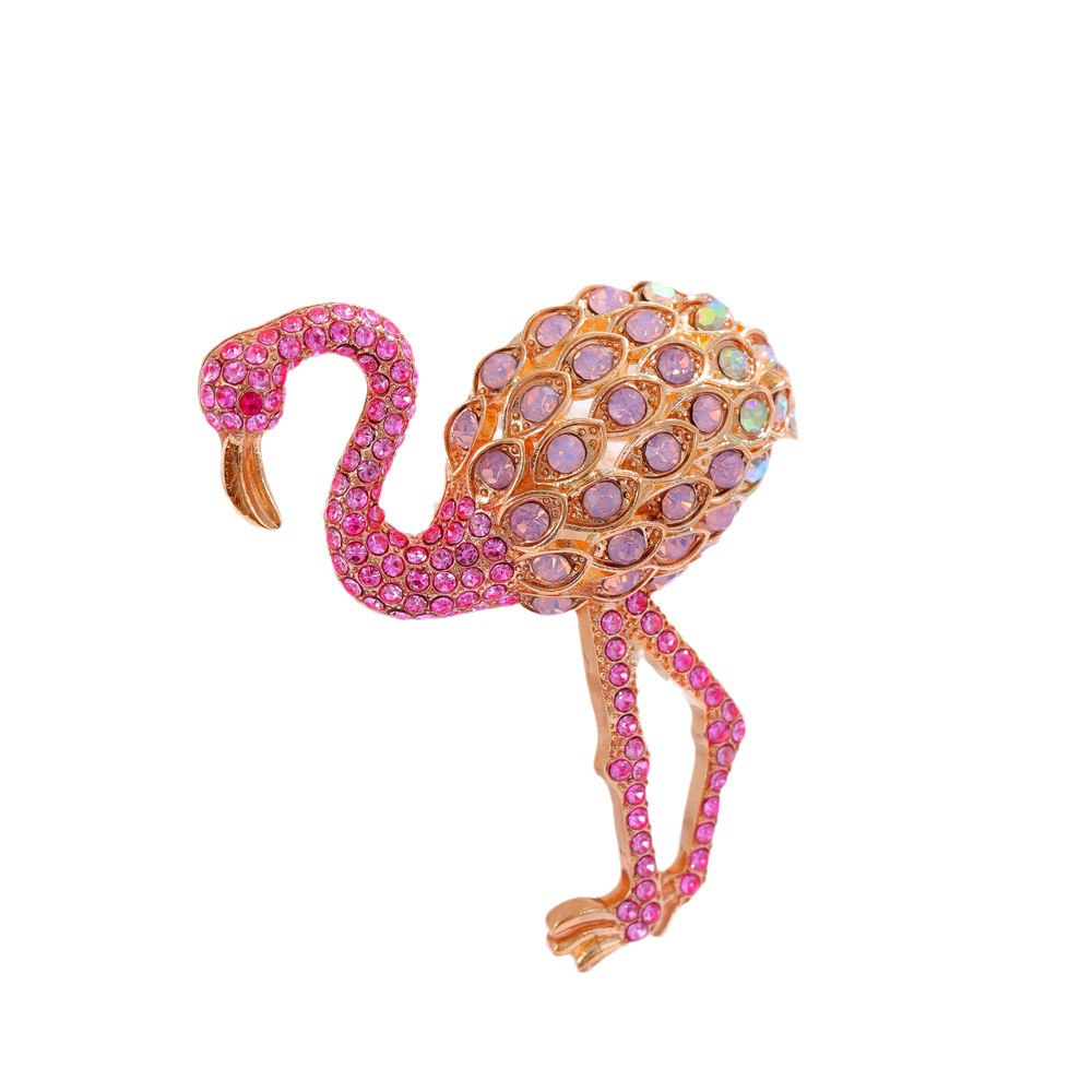 European and American New Style Full Diamond Flamingo Brooch Fashion Animal Pin Corsage Women's Clothing Accessories Pin Anti-Exposure