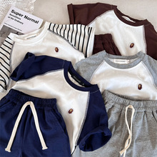 儿童套装24夏男女童日系潮牌刺绣短袖T恤宝宝短裤休闲两件套