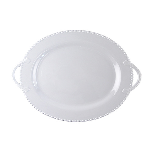 Xubai Melamine Plate Good-looking Binaural Oval Disk Fruit Plate Bead Point Edge Modeling Source Factory Wholesale