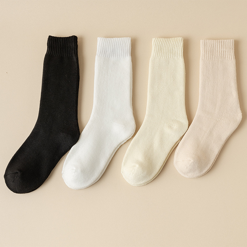 纯色毛圈袜子女秋冬款保暖加厚毛巾袜中筒袜加绒居家月子袜老人袜