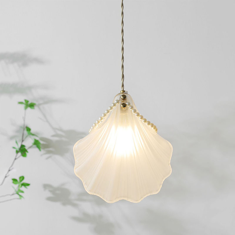 贝壳小吊灯法式轻奢创意个性设计水晶玻璃灯具浪漫温馨卧室床头灯