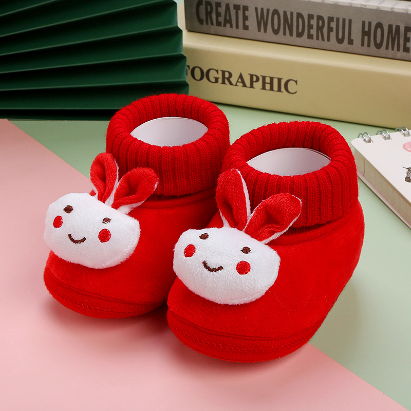 Winter Baby Shoes 0-12 Months Soft Bottom Toddler Baby Shoes Velcro Kids Shoes plus Velvet Thick Cotton Shoes Non-Slip