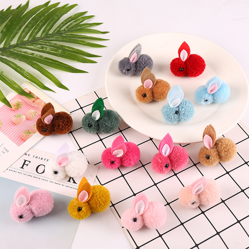 Spot Color Cartoon Stereo Iceland Yarn Bunny Handmade DIY Clothing Accessories Hairpin Accessories Hair Ball Wholesale