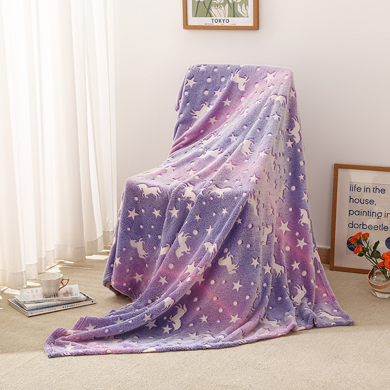 Cross-Border Autumn and Winter Flannel Luminous Blanket Unicorn Xingyue Cover Blanket Office Nap Home Airable Cover Foreign Trade