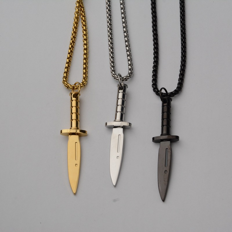 国潮爆款抖音ins风嘻哈单兵刀吊坠街头百搭项链个性男女情侣项链
