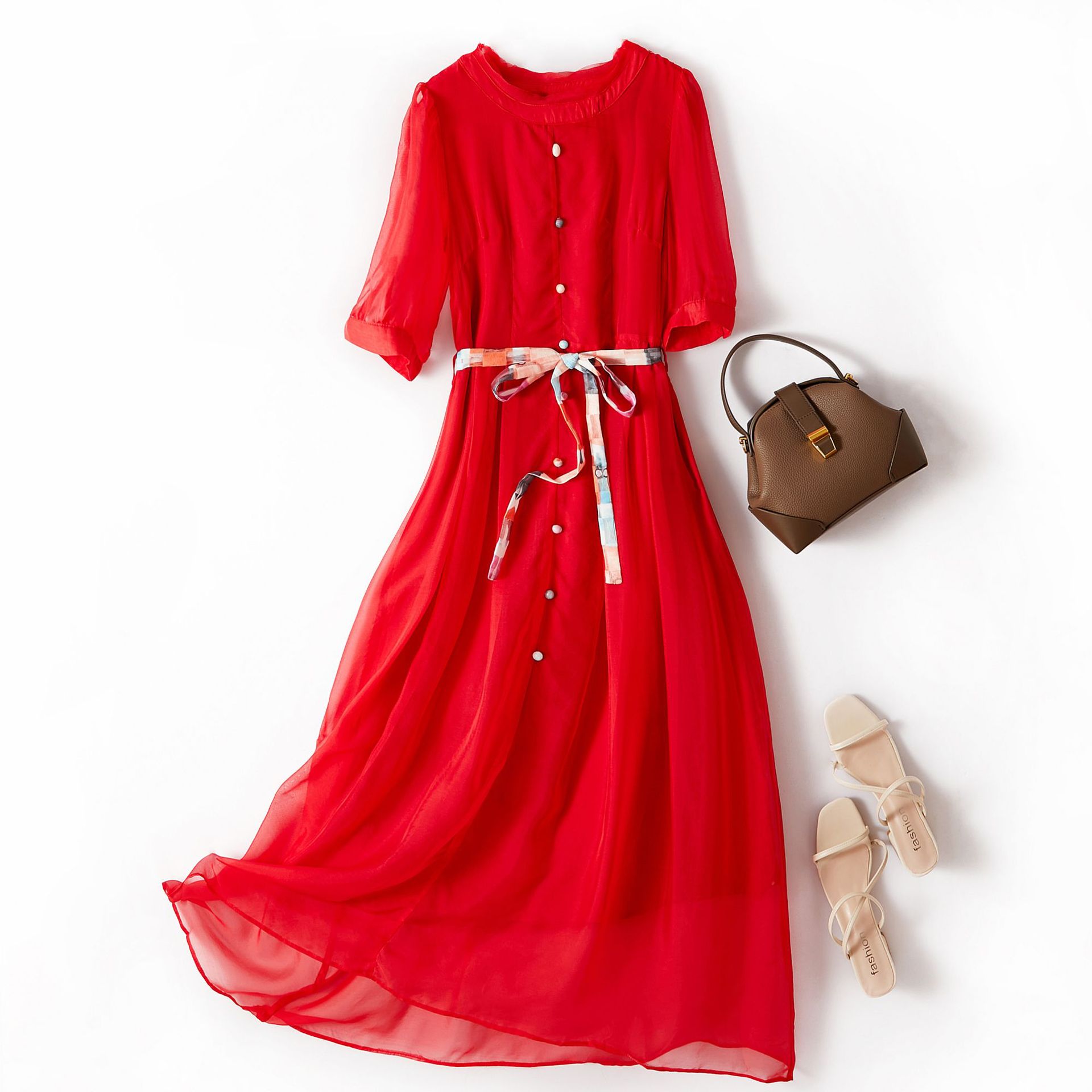 夏季新款真丝连衣裙白色仙女范桑蚕丝一件代发11040