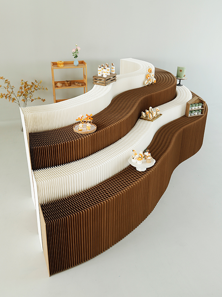 多功能长条中岛商品展示台商场橱窗落地陈列展示架纸质折叠展示柜