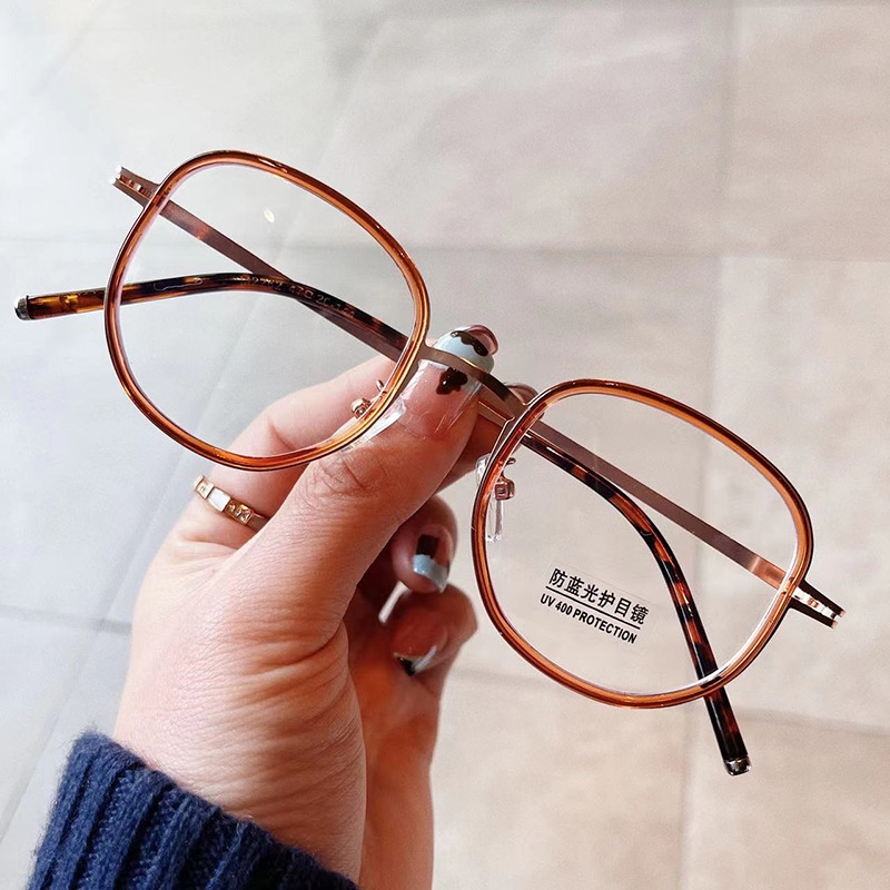 千艾新款时尚椭圆框防蓝光眼镜女 个性大框素颜平光镜近视眼镜架