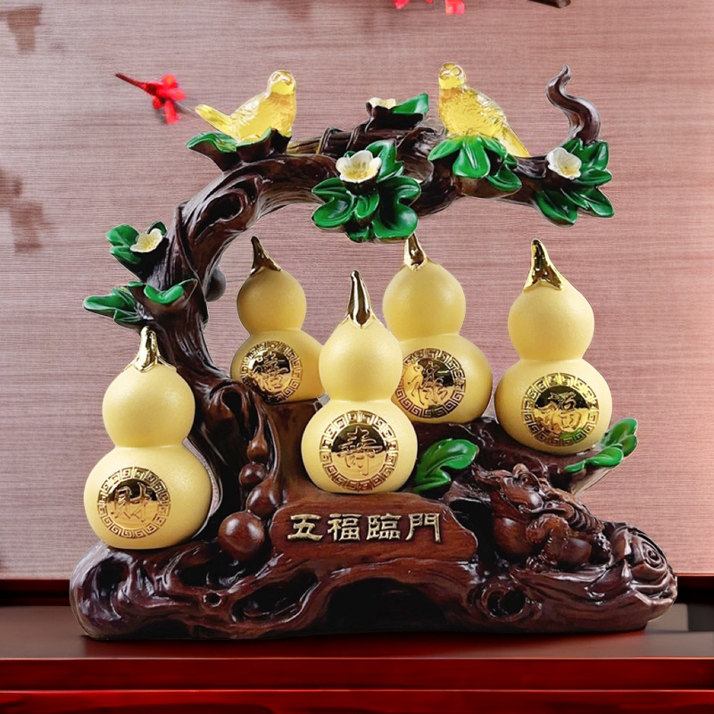 新款上市 福禄寿喜财五福临门葫芦摆件 创意送朋友乔迁生日礼物