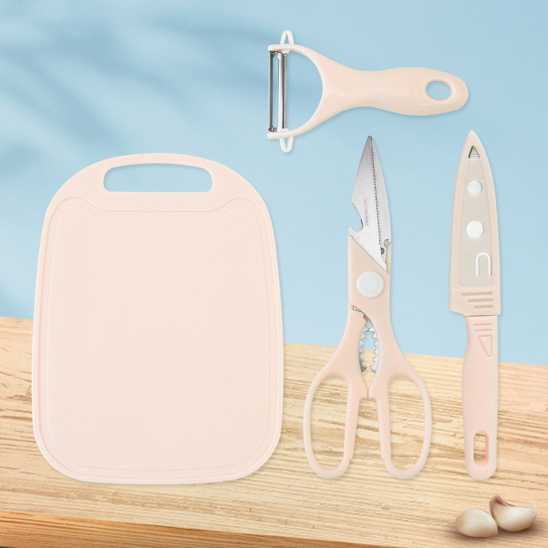 Baby Food Supplement Knife Set Stainless Steel Fruit Knife Kitchen Knife Plastic Cutting Board Combination Suitable for Children