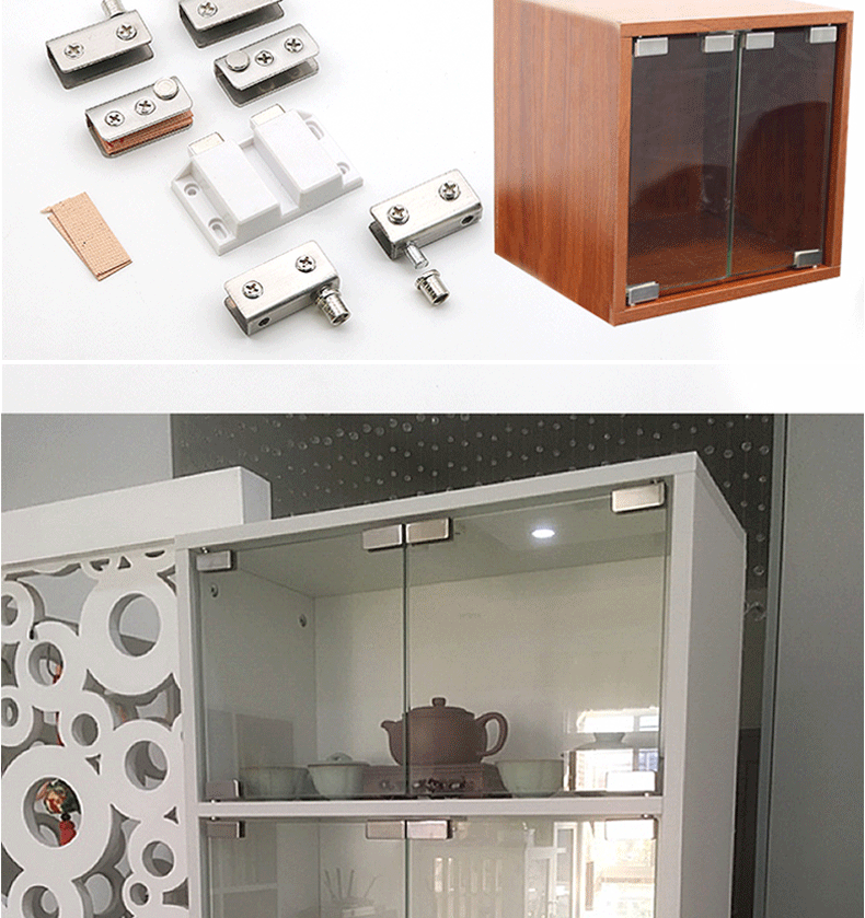 展柜玻璃门上下合页 上下转轴玻璃柜门铰链 免开孔玻璃磁碰门碰