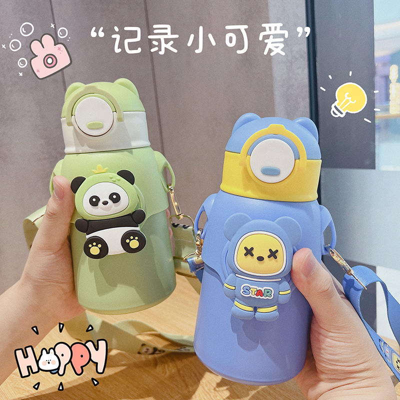cartoon doll 316 stainless steel thermos cup children student kettle portable toddler straw cup gift cup