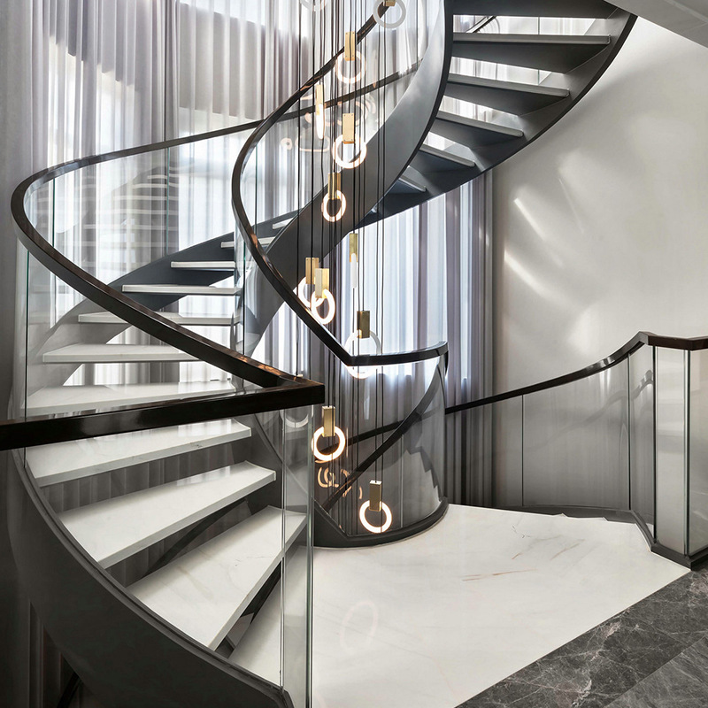 钢木旋转楼梯装修室内悬空楼梯设计钢制悬空楼梯定 制安装一站式