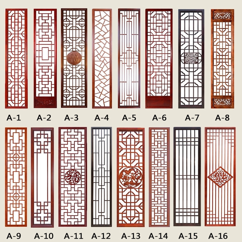 定制新中式木格栅仿古门窗实木花格镂空隔断玄关沙画吊顶背景墙
