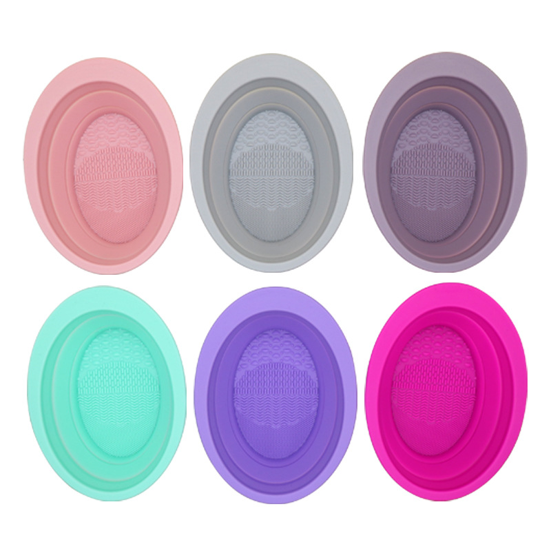 Silica Gel Scrubbing Bowl Foldable Bowl Cleanser of Makeup Brush Beauty Tools Powder Puff Beauty Blender Pad for Washing Brush Mask Bowl
