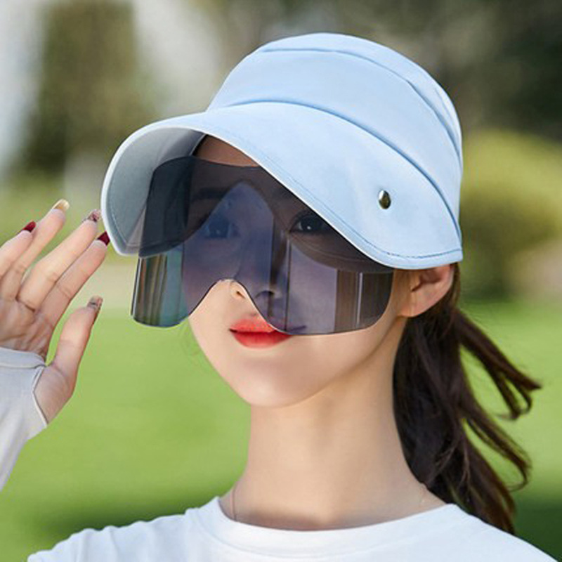 帽子女夏大檐墨镜空顶帽户外骑车遮脸遮阳帽女士防晒帽太阳帽批发