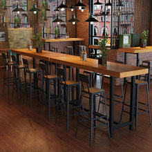 实木桌高脚椅组合奶茶店吧台桌椅酒吧咖啡店休闲吧靠墙长条吧台桌