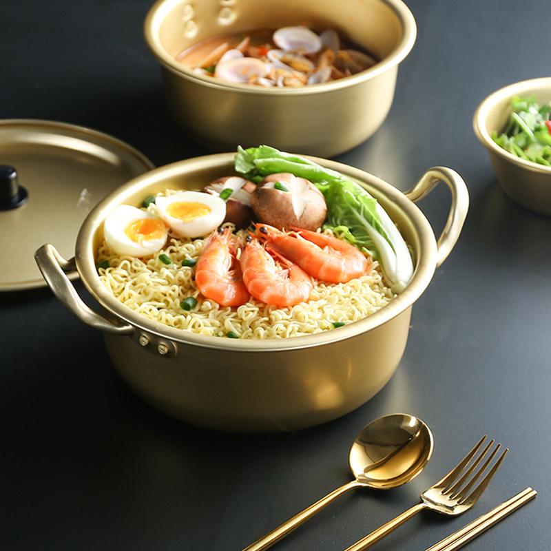 韩国泡面锅网红拉面锅小煮锅家用煮方便面锅韩式煮面锅汤锅黄铝锅