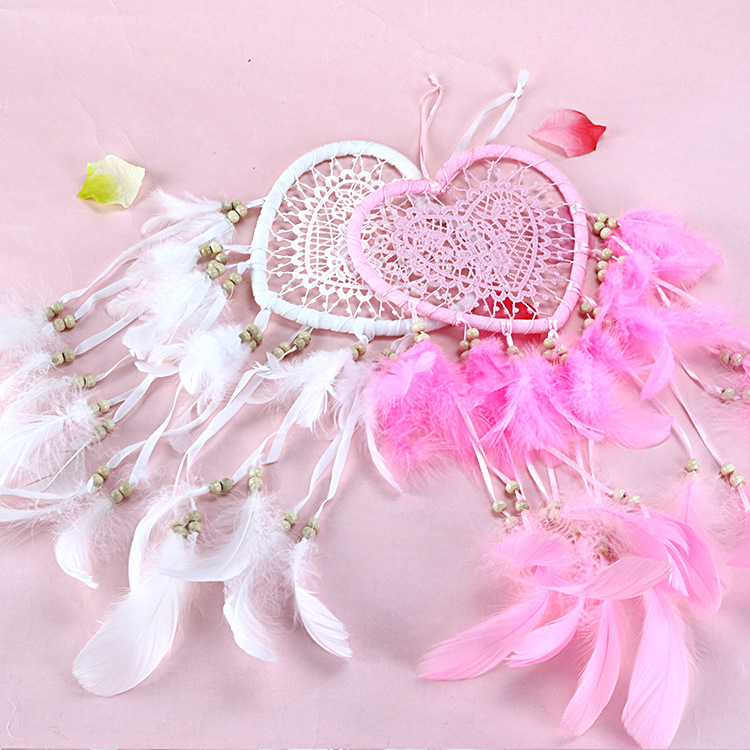 跨境亚马逊热款 粉色爱心捕梦网儿童壁挂装饰 房间墙壁挂饰捕梦网