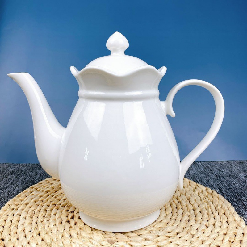 陶瓷壶酒店白陶瓷茶壶过滤泡茶壶防爆防裂开水壶餐厅大号茶水壶
