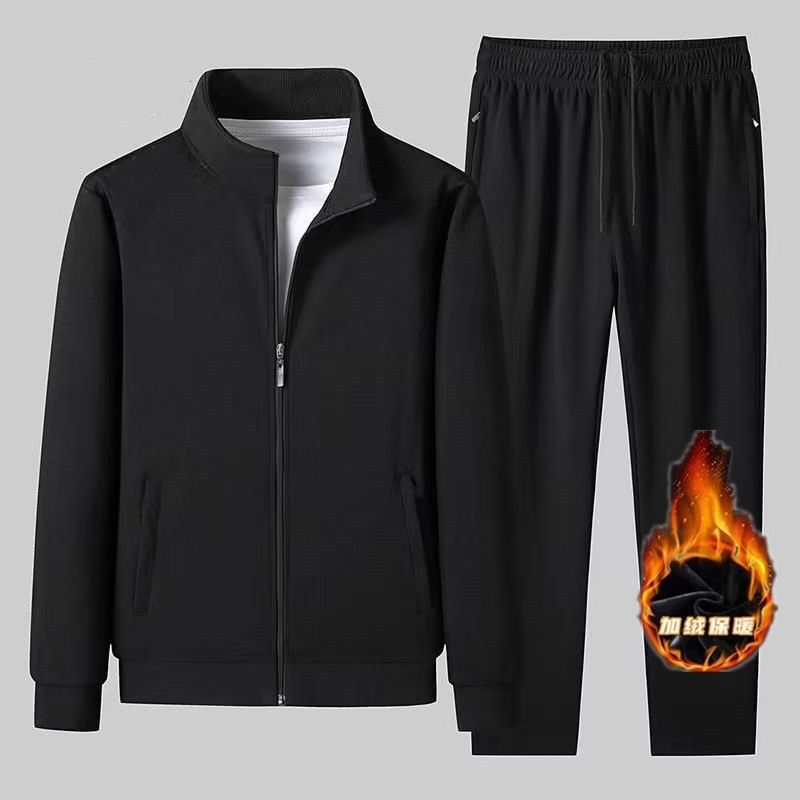 高端品质男士休闲运动套装男秋冬加绒套装外套男两三件套运动服男