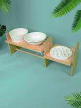 木质碗架宠物餐桌双碗大型犬猫咪桌子可调节护颈高度增高狗陶瓷碗