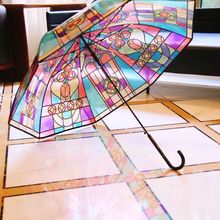 彩绘玻璃伞长柄雨伞浪漫风情山茶花加厚抗风ins时尚透明伞网红