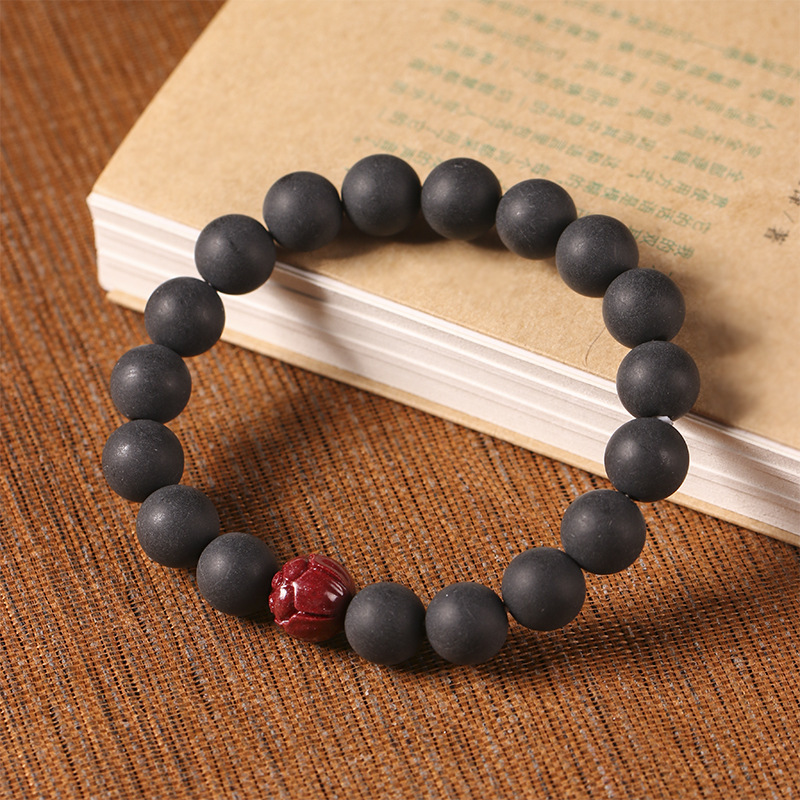 新品 天然药珀念珠佛珠单圈手链女紫金砂莲花手链本命兔年好运珠