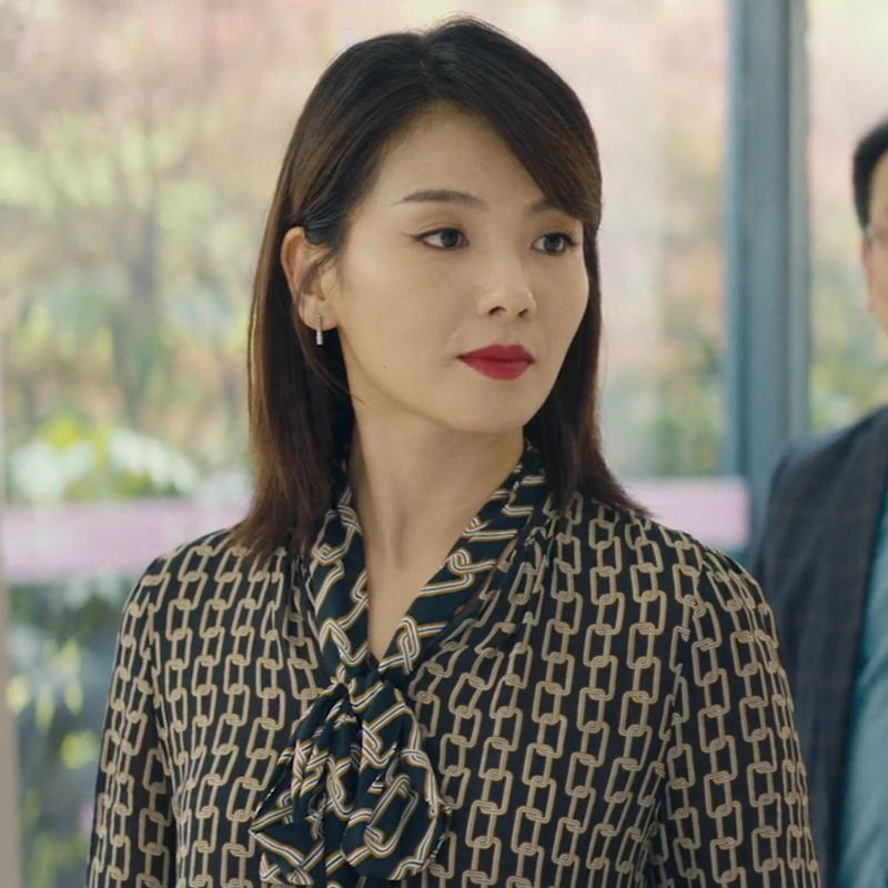 我是真的爱你萧嫣刘涛同款锁链印花雪纺衬衫桑蚕丝复古宽松衬衣女