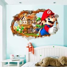 外贸新款3D破墙超级玛丽马里奥墙贴卧室儿童卡通房装饰自粘贴画