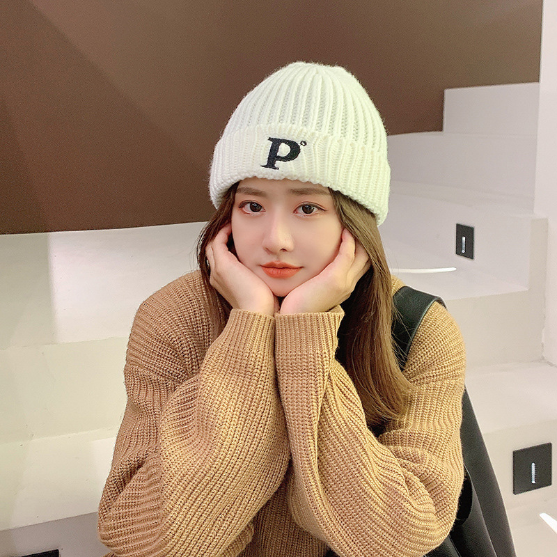 Embroidered Letters Knitted Hat Autumn and Winter New Female Simple Warm Sleeve Cap Student Outdoor Personality Knitted Hat Male Fashion