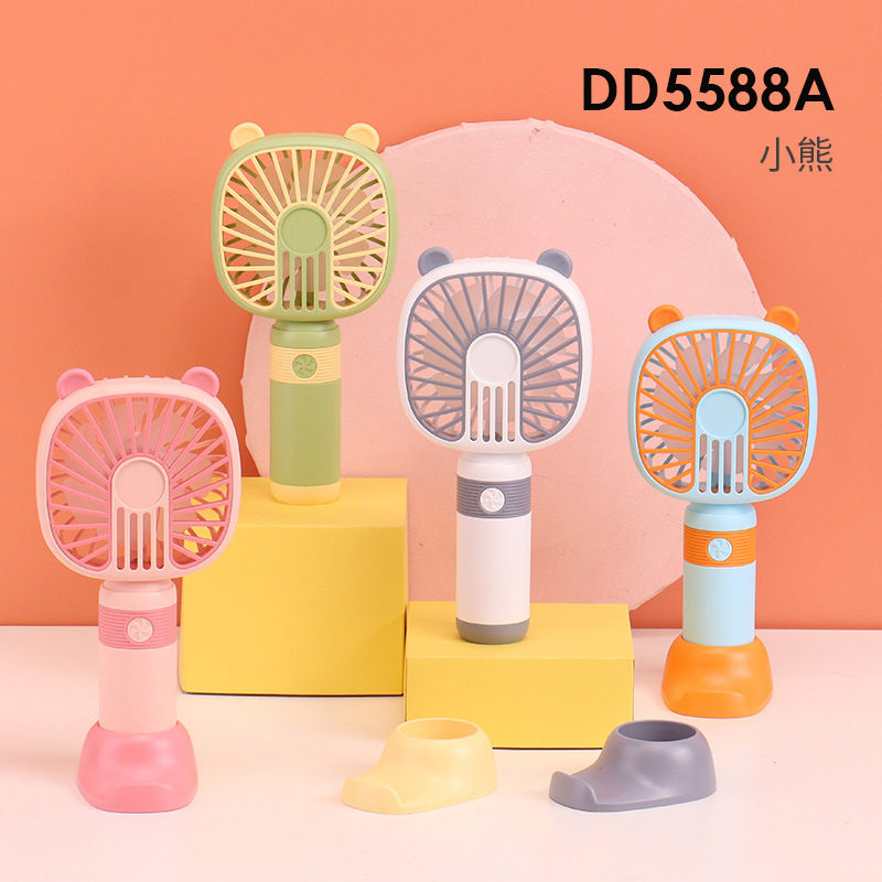 2023 New Cute Desktop USB Rechargeable Small Fan Portable Handheld Fan with Lights Student Fan Gift