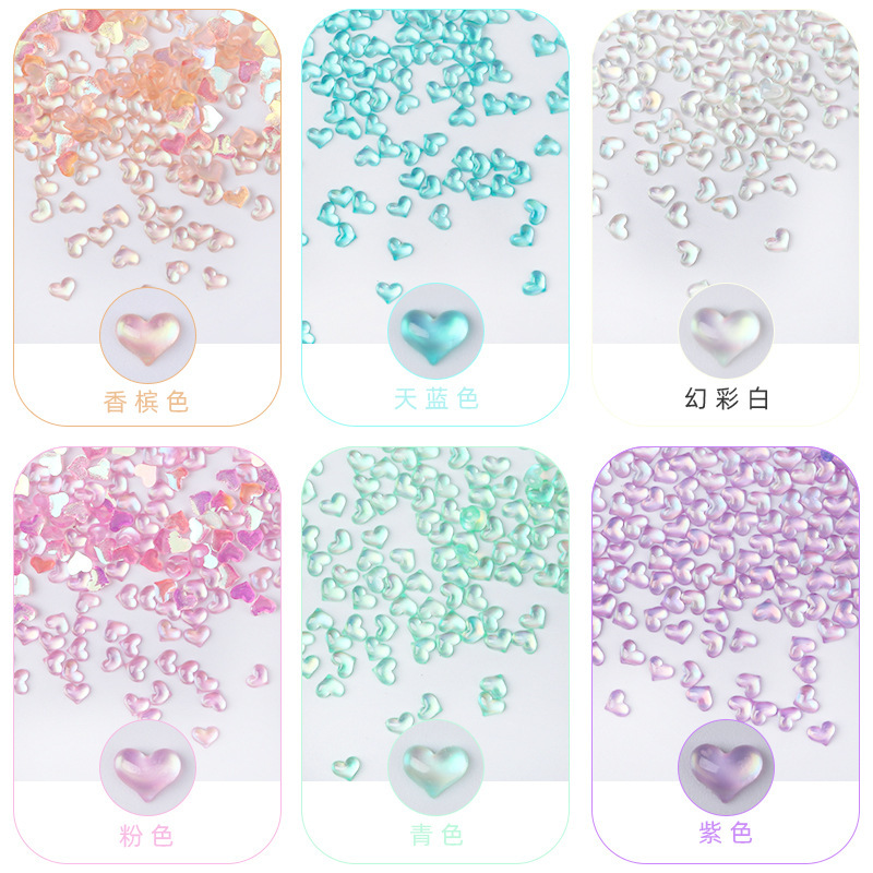 New Imitation Cat Eye Mixed Color Aurora Nail Rhinestone Sticking Xiaohongshu Same Style Small Love Heart Flowers Nail Ornament Wholesale