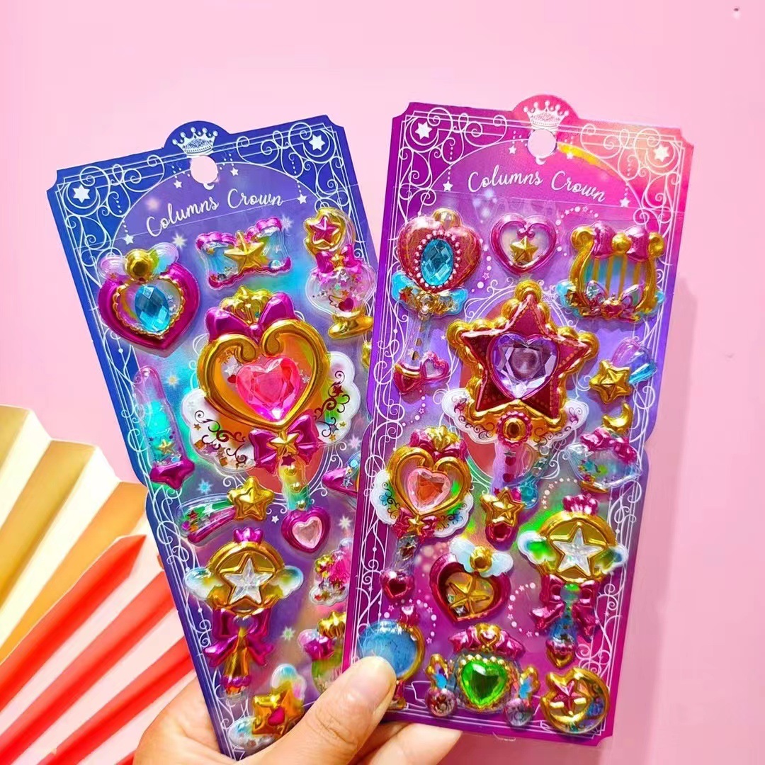 New Colorful Gems Gilding Three-Dimensional Stickers Cartoon Colored Gold Diamond Shake Stickers Acrylic Diamond Decorative Sticker