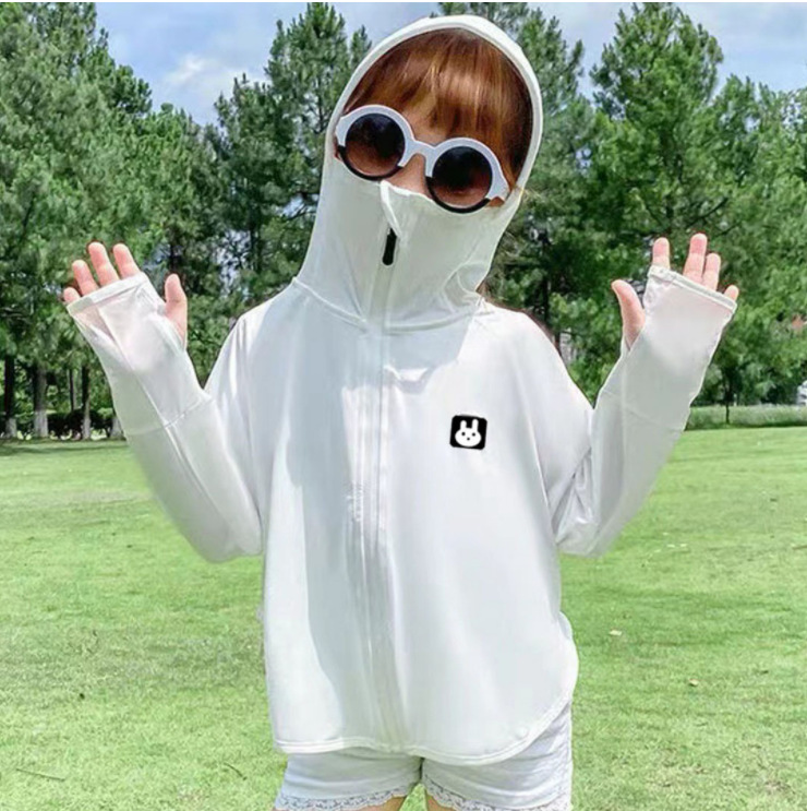 2023 New Boys and Girls Ice Silk Sun Protection Clothing Bunny Sun-Protective Clothing Ultra-Thin Breathable and UV-Resistant Wind Shield