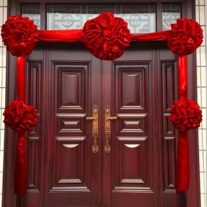 大红花球新房大门头乔迁红花剪彩红绸布婚庆表彰车头花结婚红绣球