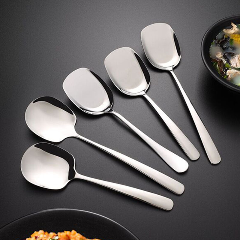 Household Stainless Steel Serving Spoon Spoon for Individual Portions Public Spoon Hotel Restaurant Large Square Handle round Head Serving Spoon