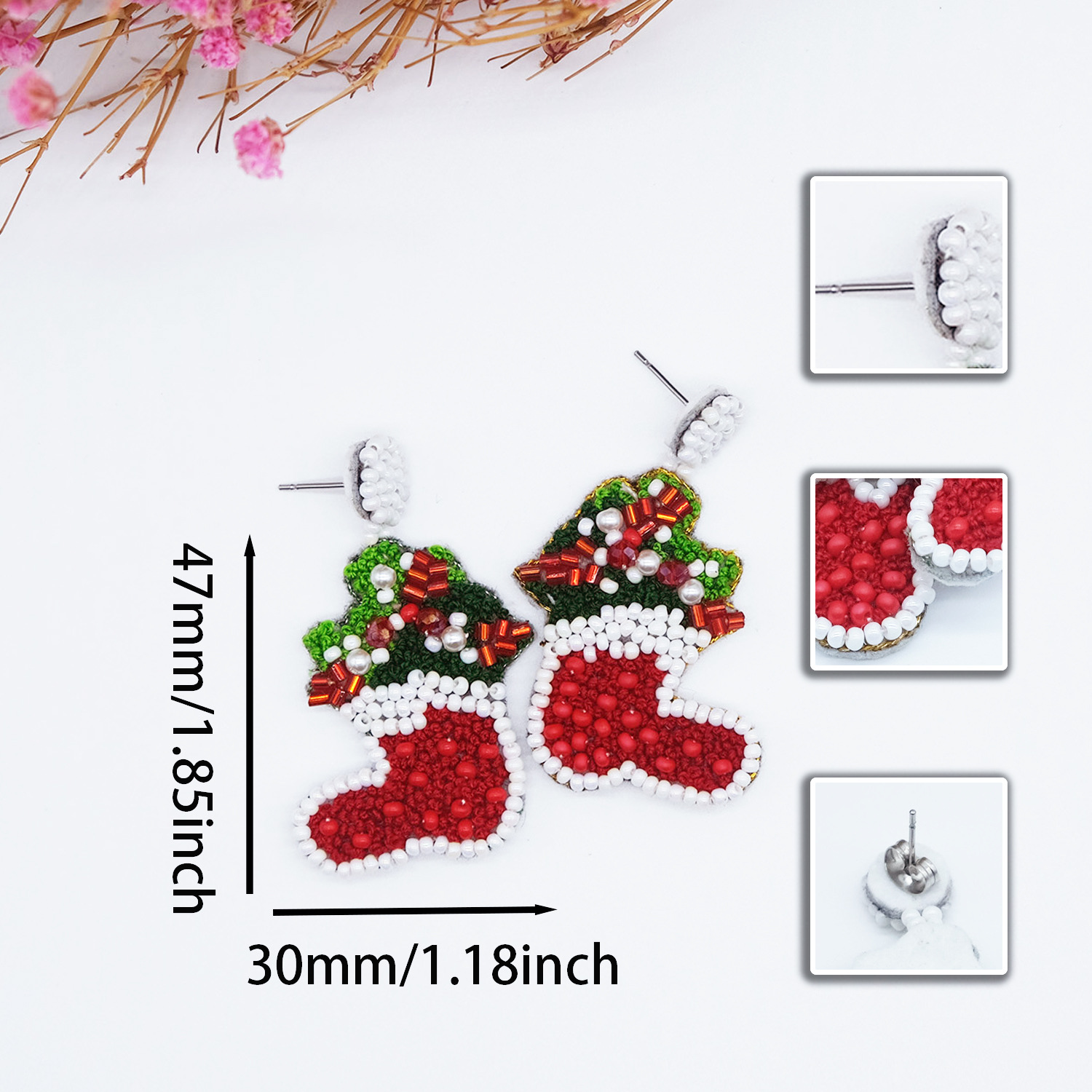 欧美跨境圣诞节系列耳饰纯手工刺绣米珠圣诞袜子耳环批发-阿里巴巴