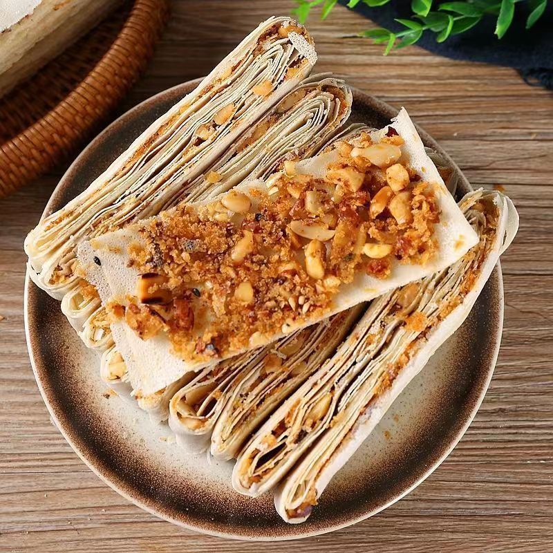 山东煎饼曲阜特产手工多味夹心花生香酥咸煎饼开袋即食早餐薄脆饼