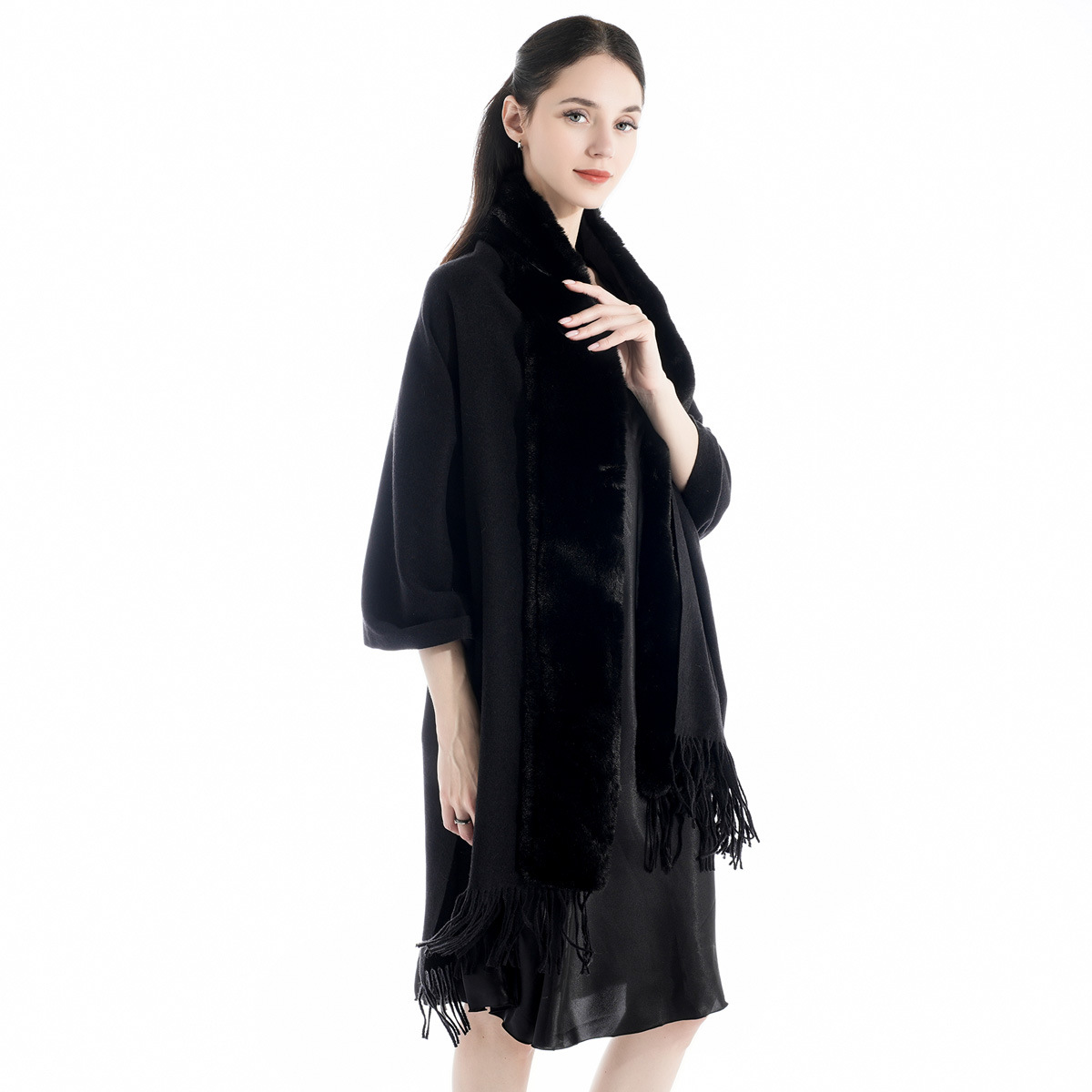 European and American Winter Hot-Selling New Arrival Cashmere-like Fur Collar Shawl Scarf Women's Fashionable High-Grade Warm Dress Shawl