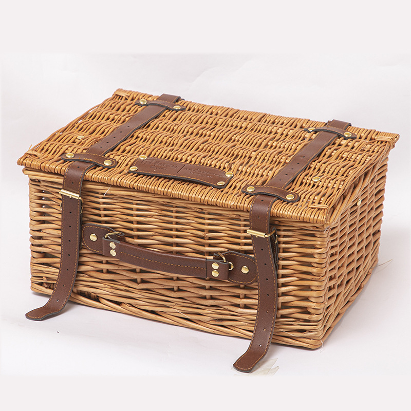 Split Willow Picnic Basket Storage Box Ins Wind Net Red Hand Carry with Cover High Matching Picnic Basket with Tableware Willow Woven Picnic Basket