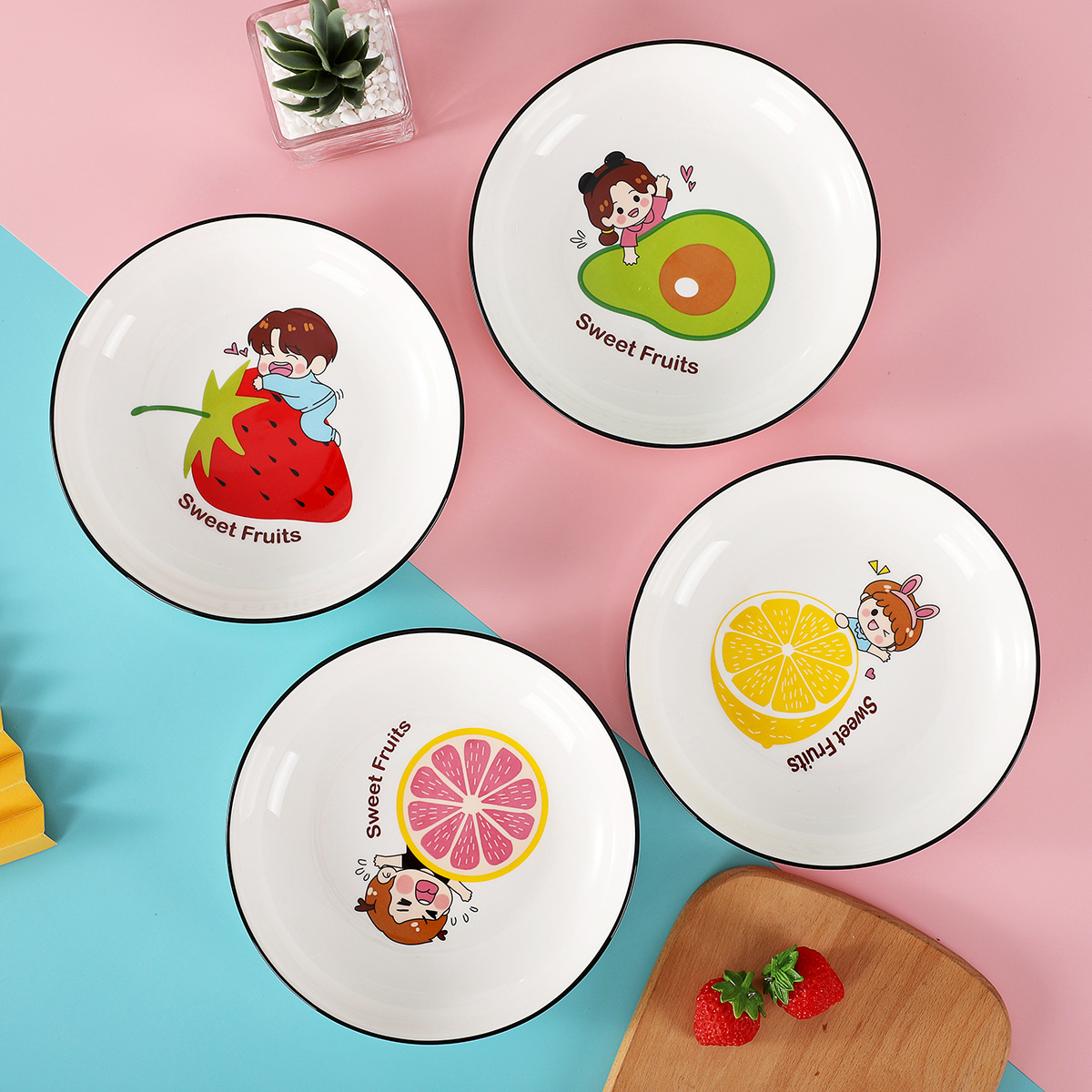 创意陶瓷碗卡通可爱家用饭碗菜盘水果盘甜品盘早餐盘碗盘餐具套装