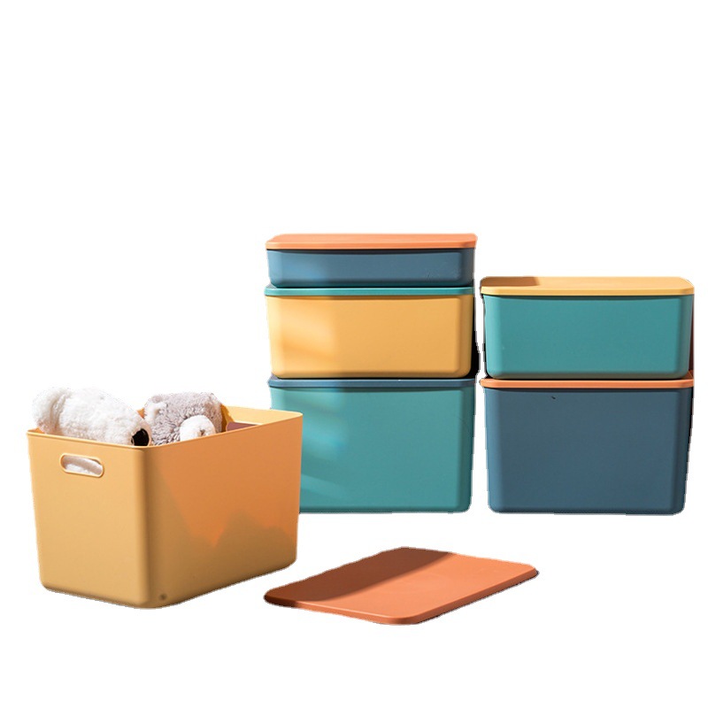 Household Contrast Color Storage Box Wardrobe Clothes Storage Box with Lid Large Size Storage Basket Sundries Container Plastic